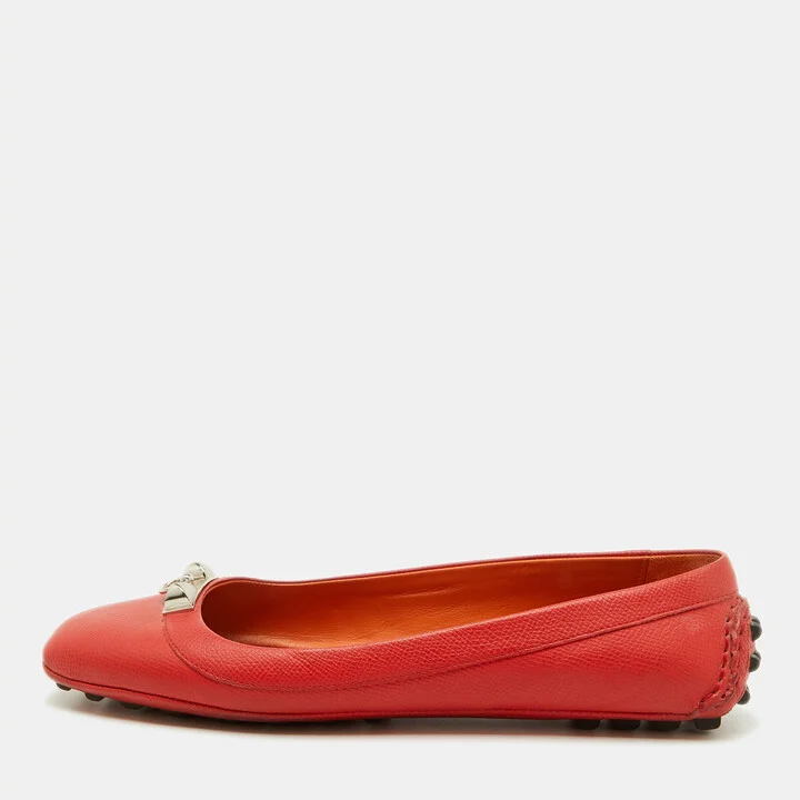 Hermes Orange Leather Liberty Ballet Flats Size 37