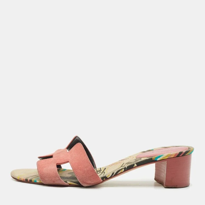 Hermes Pink Suede Oasis Slide Sandals Size 39