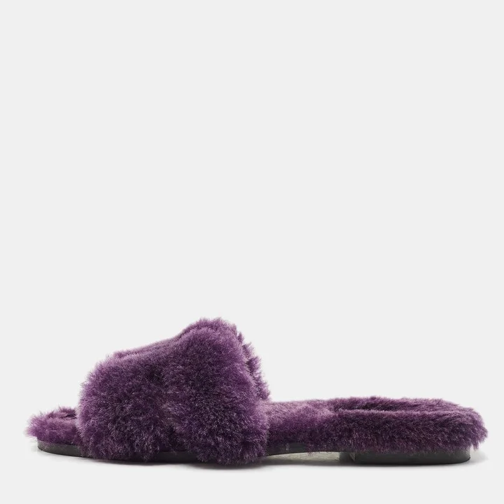 Hermes Purple Shearling Fur Oran Flat Sandals Size 38