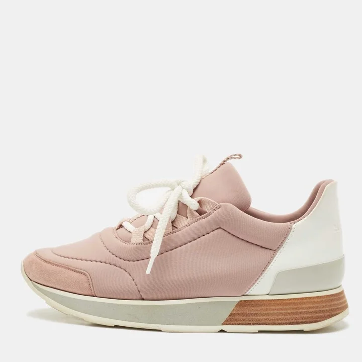 Hermes Two Tone Neoprene/Leather and Suede Miles Lace Up Sneakers Size 36