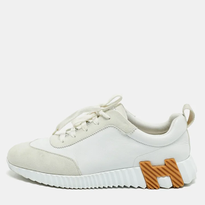 Hermès White Leather and Suede Bouncing Low Top Sneakers Size 40