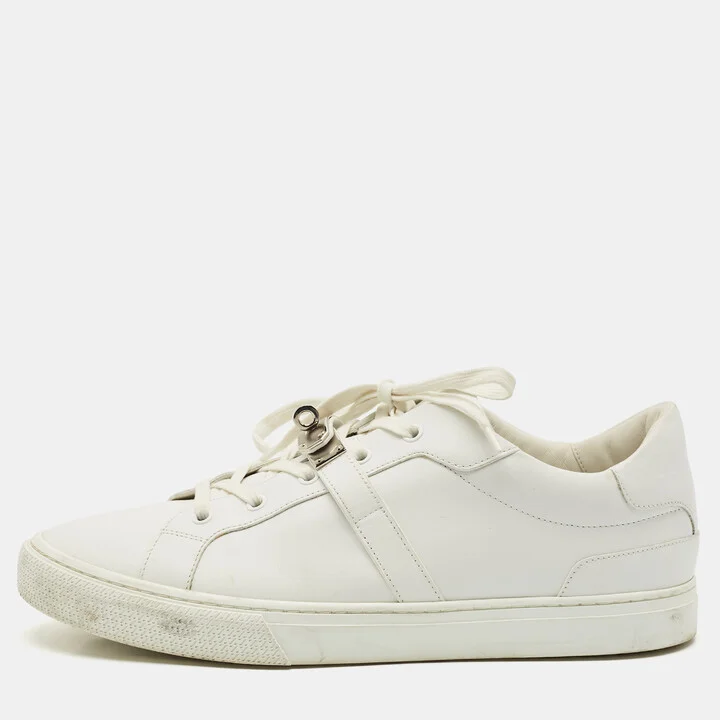 Hermes White Leather Day Low Top Sneakers Size 44