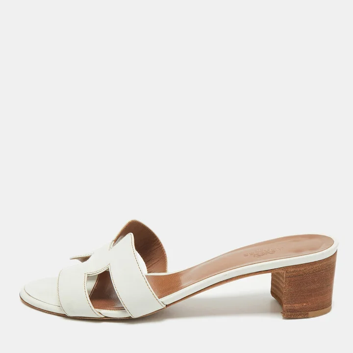 Hermes White Leather Oasis Slide Sandals Size 37.5