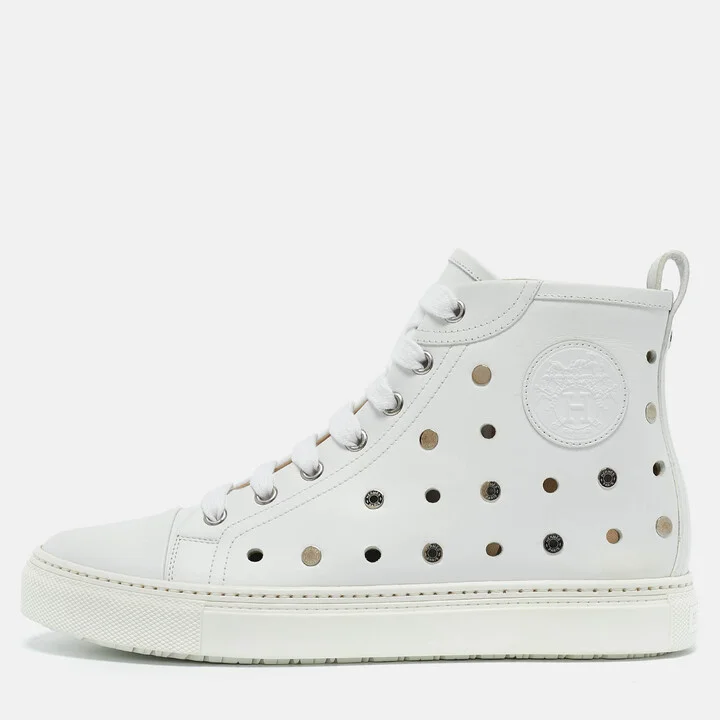 Hermes White Perforated Leather Jimmy High Top Sneakers Size 39
