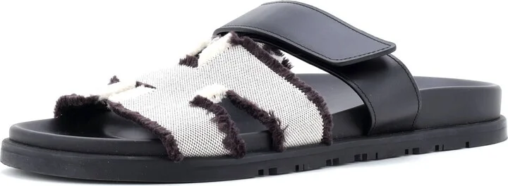Hermes Women's Chypre Sandals Frayed Canvas with Leather