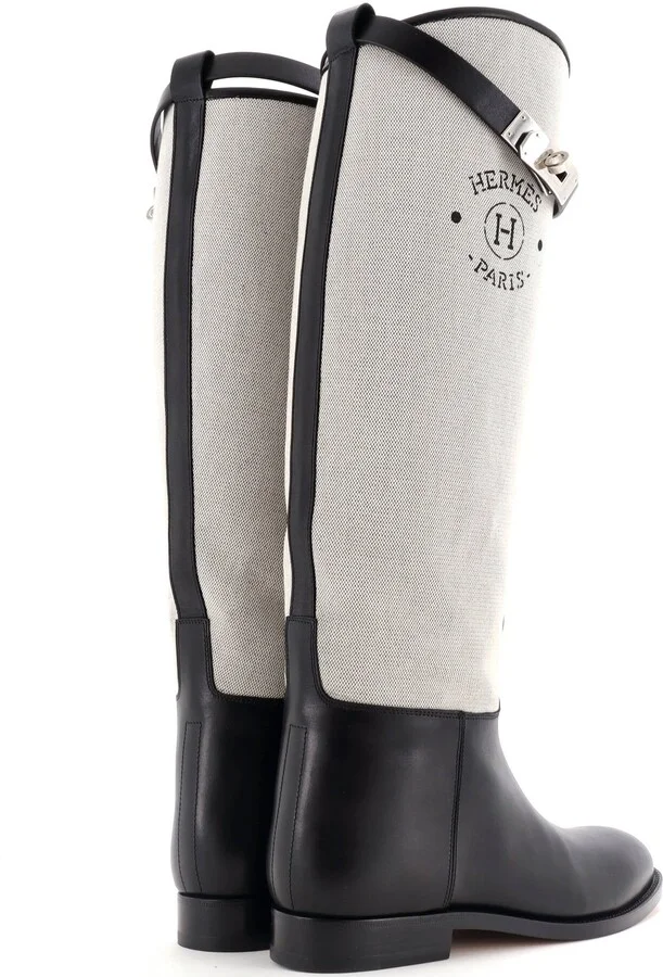 Hermes Women's Jumping Boots Printed Toile and Leather - Image 3