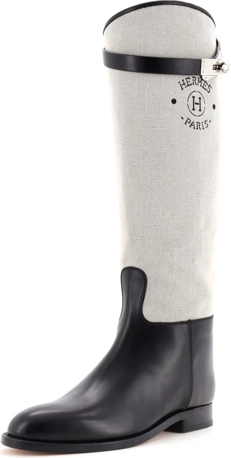 Hermes Women's Jumping Boots Printed Toile and Leather