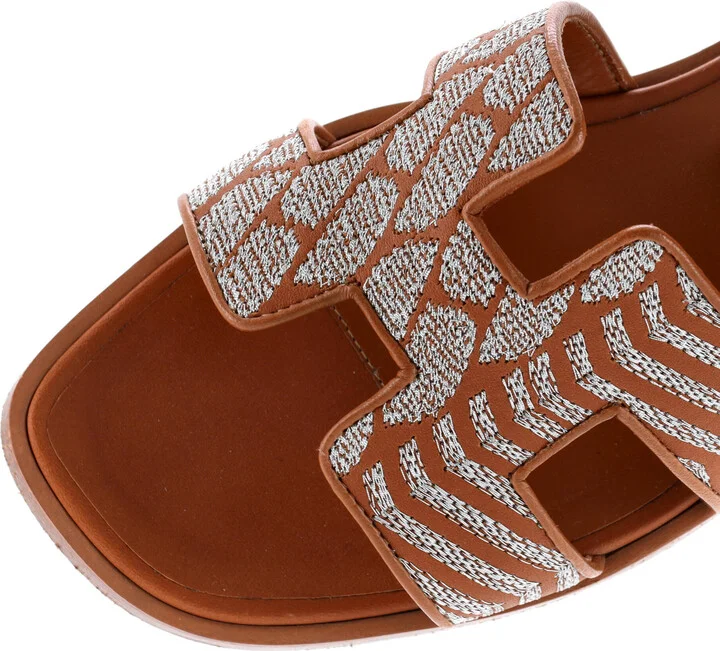 Hermes Women's Oran Sandals Embroidered Leather - Image 5