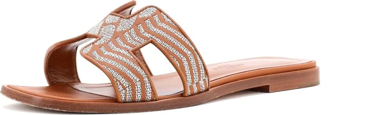 Hermes Women's Oran Sandals Embroidered Leather