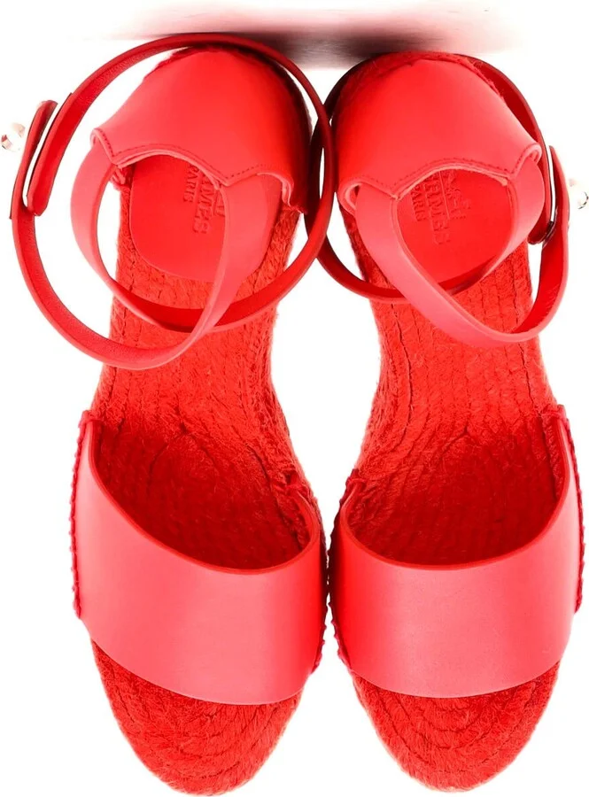 Hermes Women's Tipoli Wedge Espadrille Sandals Leather - Image 2