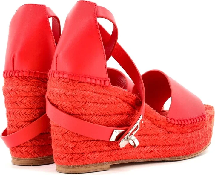 Hermes Women's Tipoli Wedge Espadrille Sandals Leather - Image 3