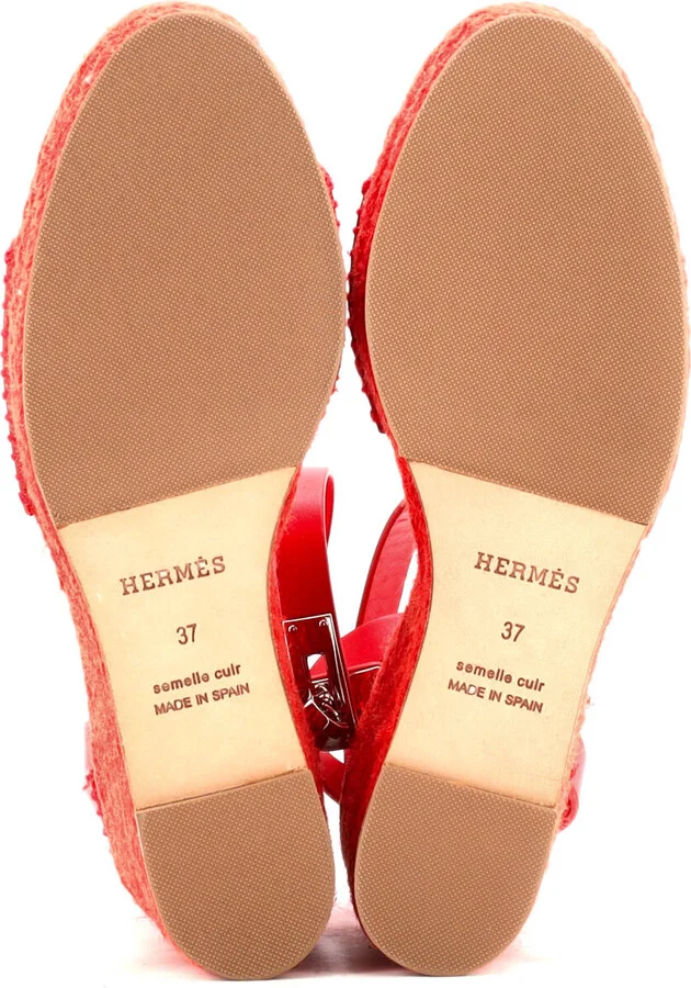 Hermes Women's Tipoli Wedge Espadrille Sandals Leather - Image 4