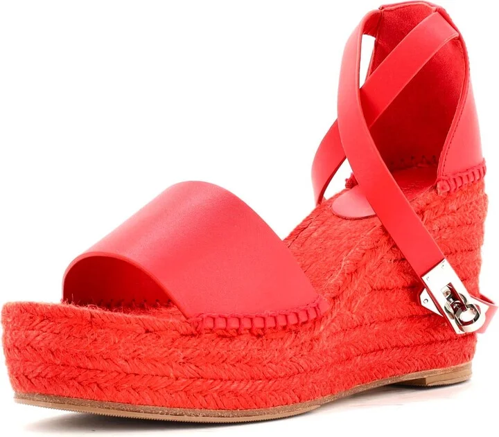 Hermes Women's Tipoli Wedge Espadrille Sandals Leather