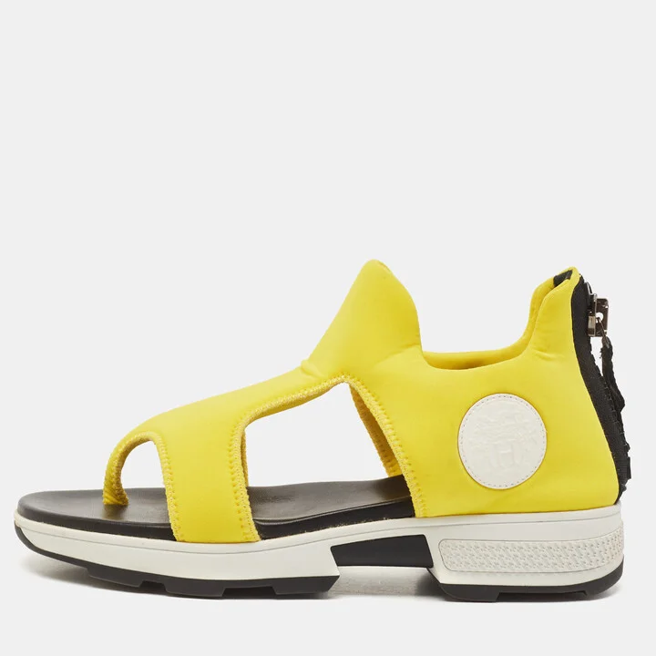 Hermes Yellow Neoprene Flat Sandals Size 37