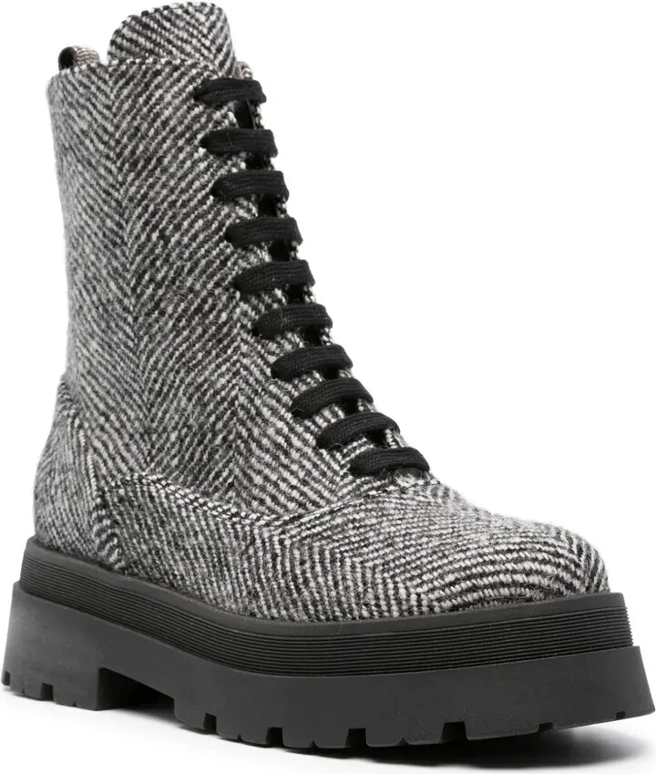 Herringbone-Pattern Lace-Up Ankle Boots - Image 2
