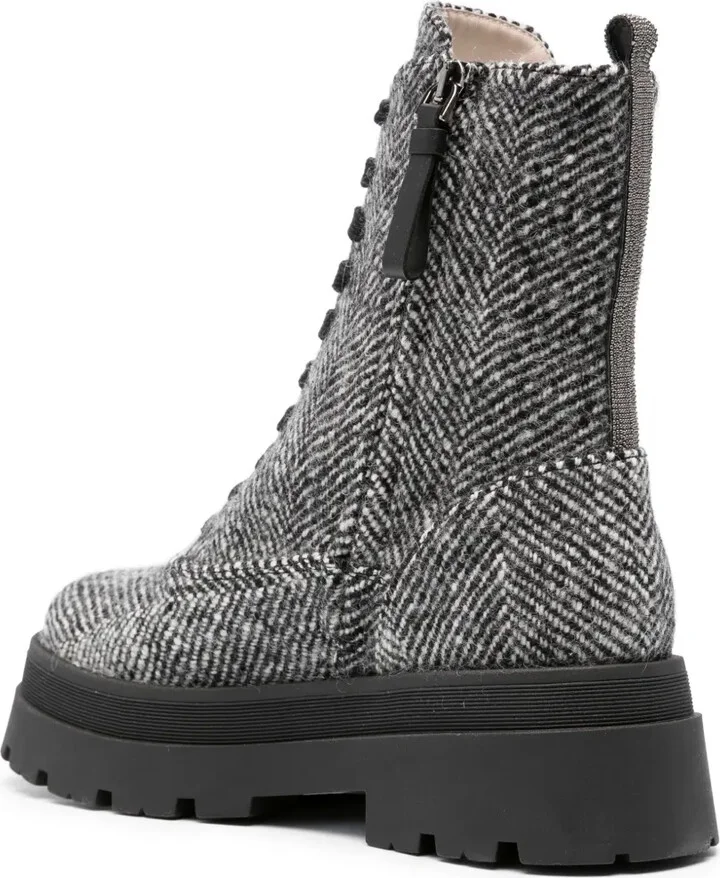 Herringbone-Pattern Lace-Up Ankle Boots - Image 3