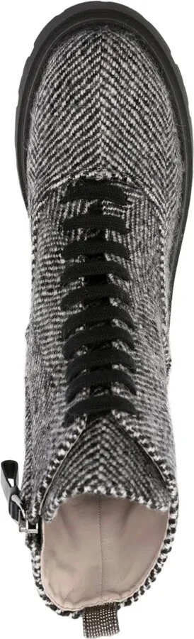 Herringbone-Pattern Lace-Up Ankle Boots - Image 4