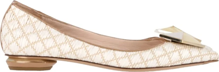 Hexagon Detail Flats in Cream Raffia