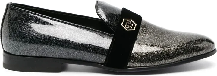 Hexagon glitter-embellished loafers
