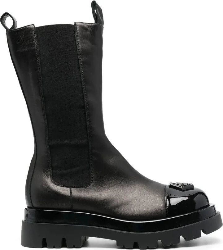 Hexagon leather biker boots