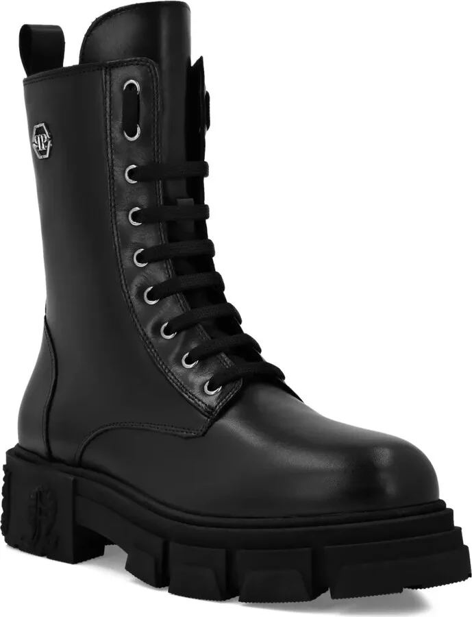 Hexagon-logo leather boots - Image 2