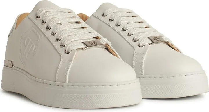 'hexagon' White Leather Sneakers - Image 2