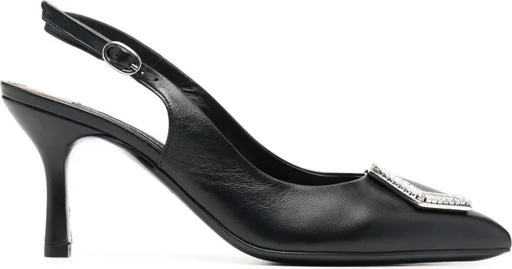 Hexagonal-Detail Leather Slingbacks
