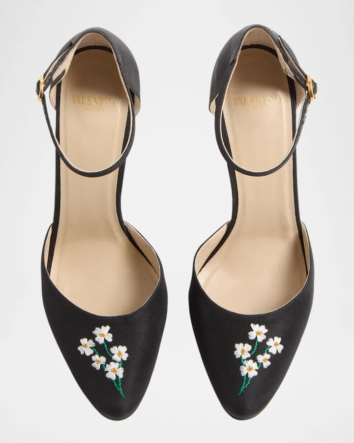 Hi Dolly Daisy Embroidered Satin Pumps - Image 3