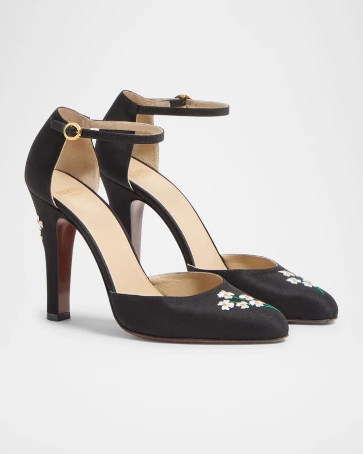 Hi Dolly Daisy Embroidered Satin Pumps - Image 4