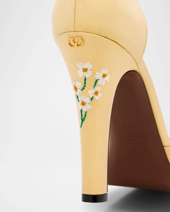 Hi Dolly Daisy Embroidered Satin Pumps - Image 6