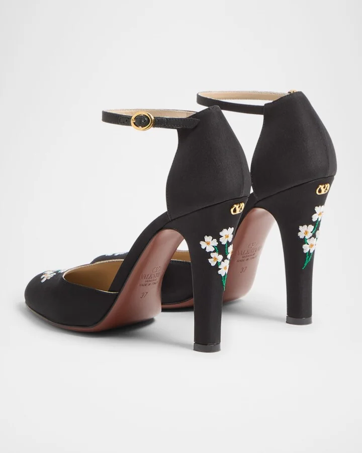 Hi Dolly Daisy Embroidered Satin Pumps - Image 7