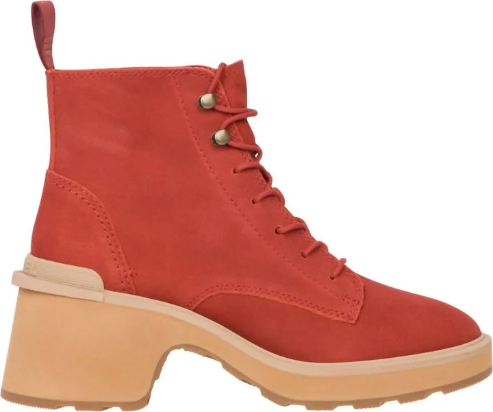 Hi-Line Lace Heel Boots In Warp Red, Tawny Buff
