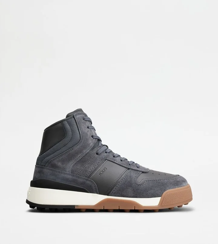 Hi-Top Sneakers in Suede and Smooth Leather