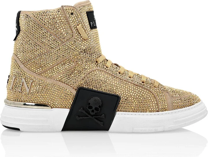 Hi-Top Sneakers Money Kick$ Suede Gold Skull