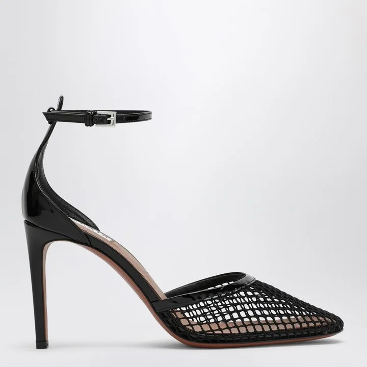 High black mesh pumps
