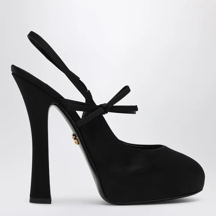 High black satin slingback
