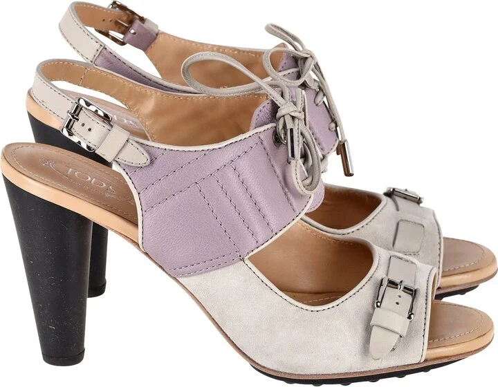 High Heel Ankle Strap Sandals in Purple Suede
