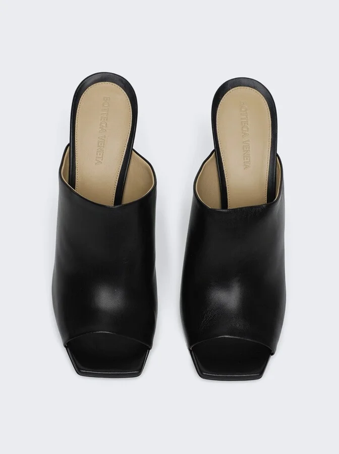 High Heel Leather Mule Sandals Black