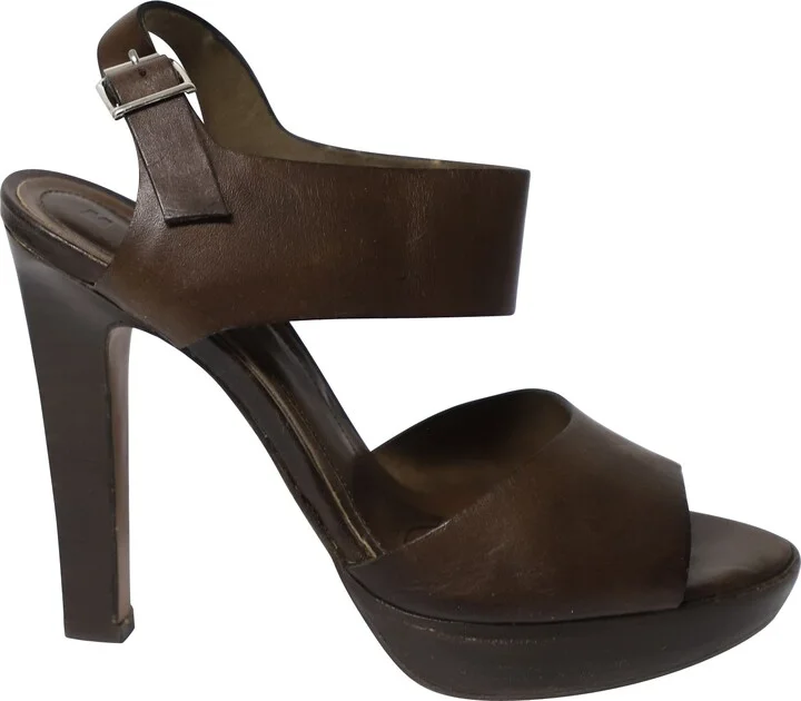 High Heel Sandals in Brown Leather