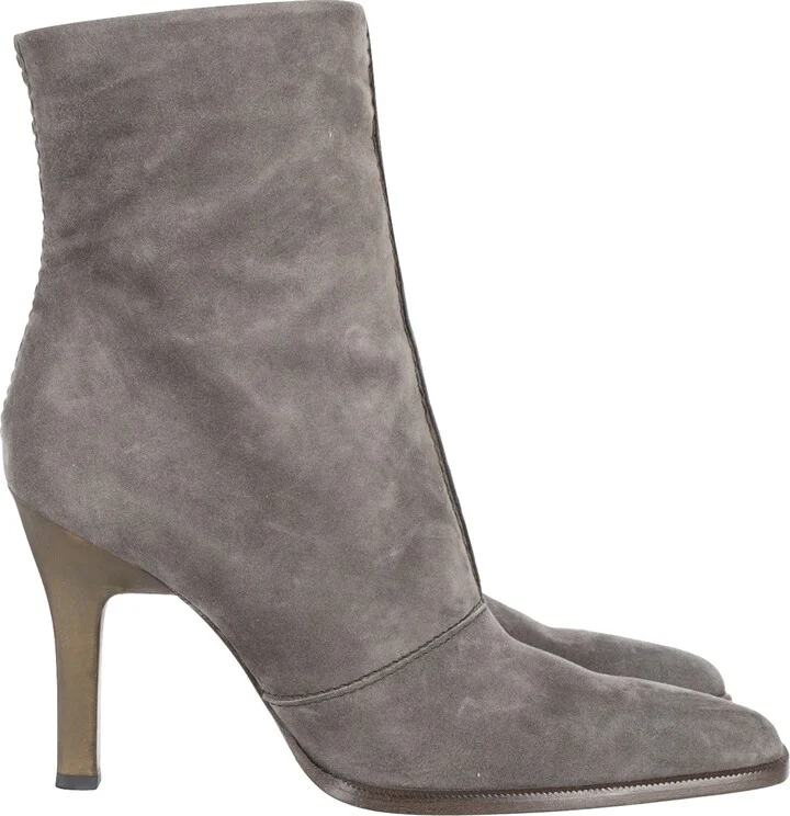 High Heeled Ankle Boots in Moss Green Suede