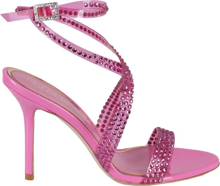 High-Heeled Fuchsia Sandals With Intertwined Straps