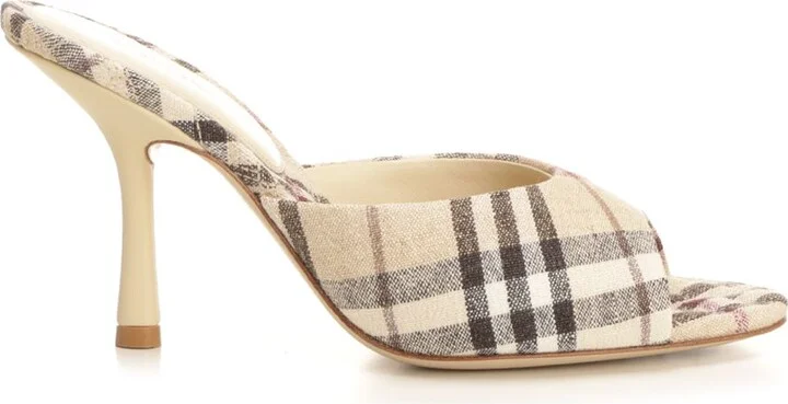 High Heeled Mule Sandals Beige