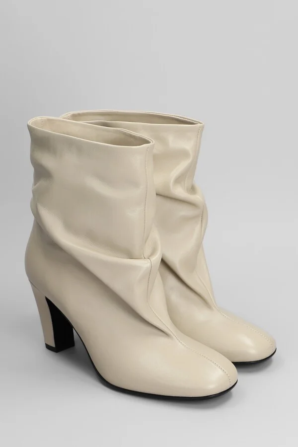 High Heels Ankle Boots In Beige Leather - Image 2