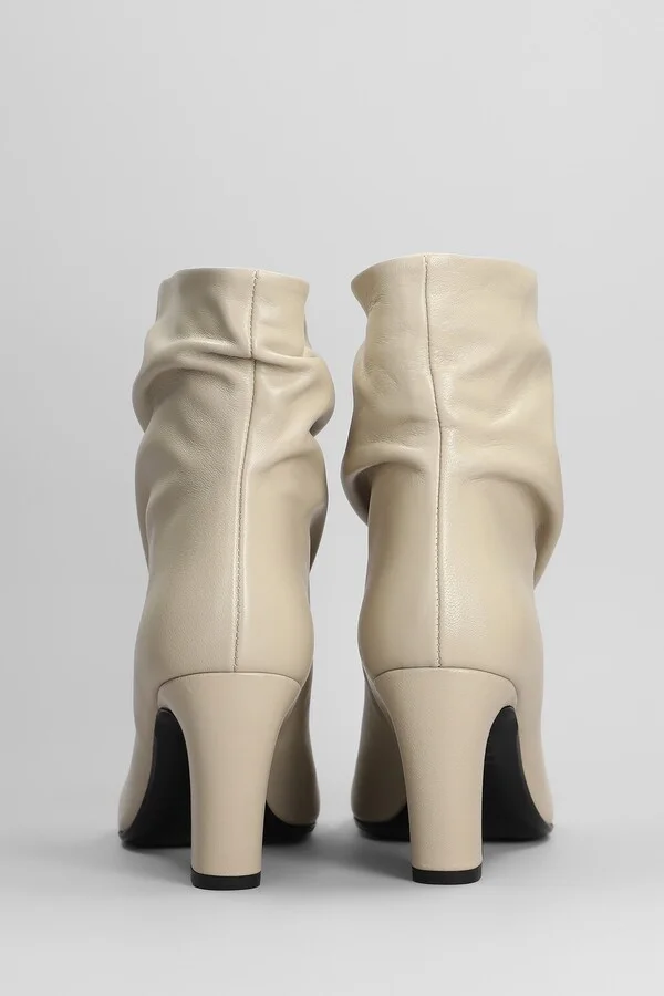 High Heels Ankle Boots In Beige Leather - Image 4
