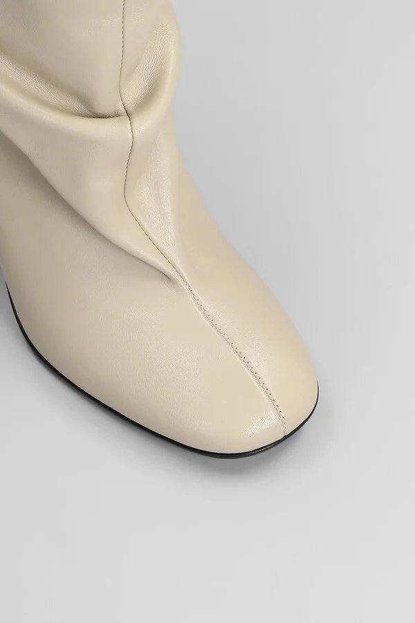 High Heels Ankle Boots In Beige Leather - Image 5
