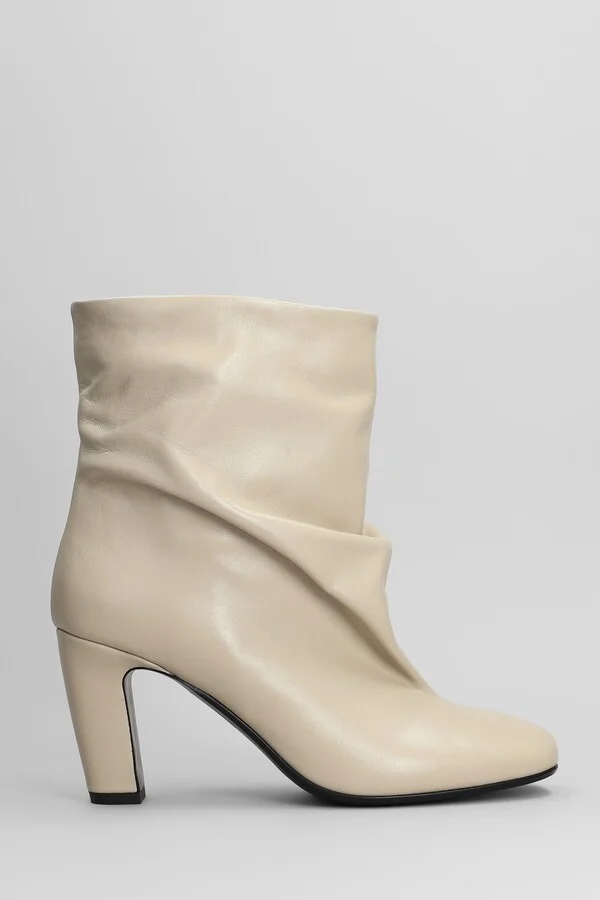 High Heels Ankle Boots In Beige Leather