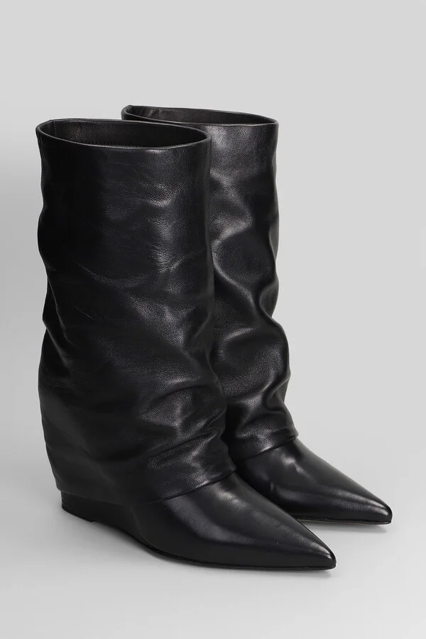 High Heels Ankle Boots In Black Leather - Image 2