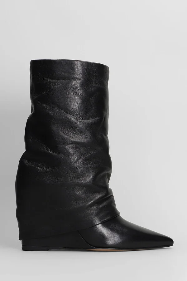 High Heels Ankle Boots In Black Leather