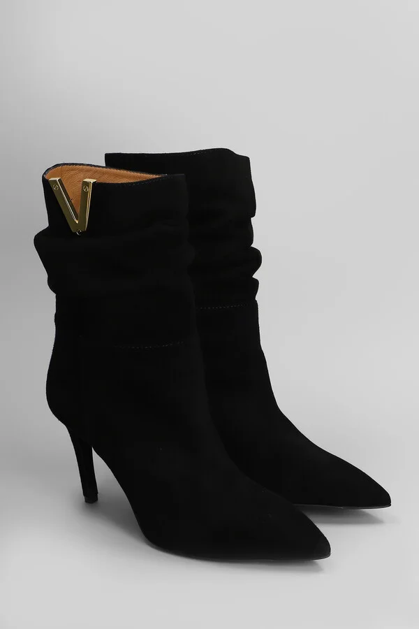 High Heels Ankle Boots In Black Suede - Image 2