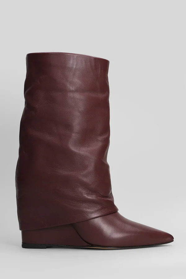 High Heels Ankle Boots In Bordeaux Leather